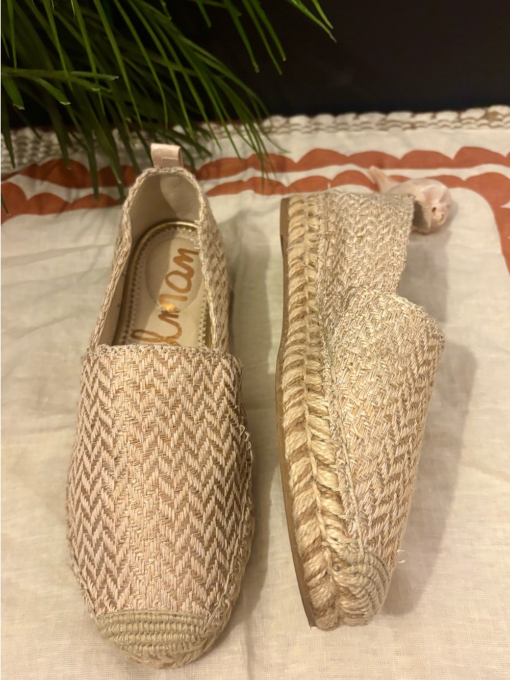Sam Edelman Espadrille Shoe Women’s Sz 7.5 Khloe Beige Metallic Chevron Woven - Picture 4 of 4